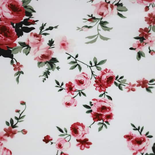 Fabric Merchants Pink Flowers Double Brushed Stretch Fabric